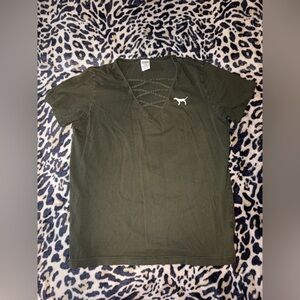 PINK Victoria's Secret Dark Green Crisscross Tee